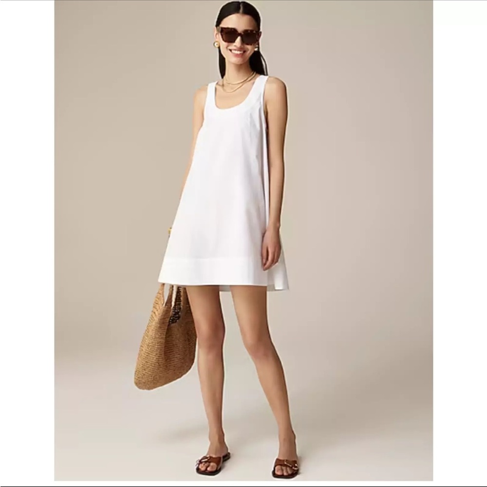 NEW J.Crew Scoopneck Shift Dress in Cotton Poplin White Sleeveless Dress…